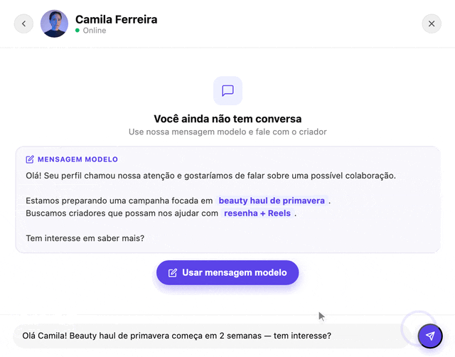 Modelo de mensagem para criador no app Carl